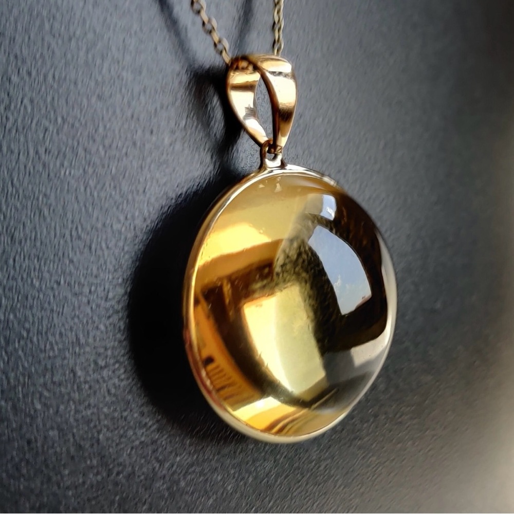 Natural Citrine Solid 14k Gold Round Bezel Pendant, Citrine Jewelry.